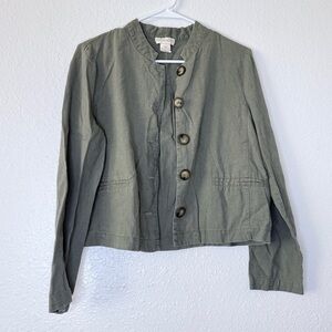 Cynthia Rowley Linen Blend Button Front Army Green Shacket Medium